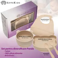 Set diversificare AppeKids din silicon 5 piese Panda Bubble Beige