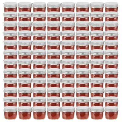 vidaXL Borcane din sticlă pentru gem, capace argintii, 96 buc, 110 ml