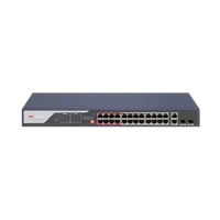 Switch PoE Hikvision DS-3E0326P-E(C): 24 x 10/100Mbps PoE port,2 × Gigabit combo, buget PoE 370 W, tensiune alimentare 100 to 24