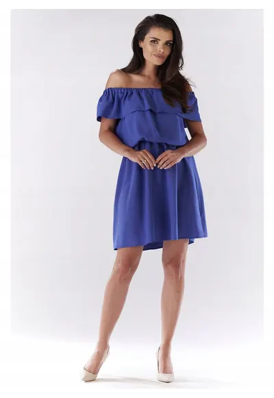 Rochie mini de vara stil spaniol cu volan - - Albastru