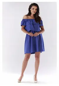 Rochie mini de vara stil spaniol cu volan - - Albastru