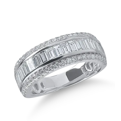 Inel din aur alb cu diamante baguette si rotunde de 1.43ct
