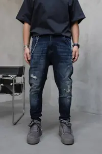 Blugi Loose Fit cu Lant, Efect Vintage Bgblack13(17418) (mărime: 33)