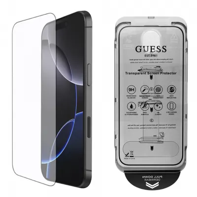 Folie de protectie Ecran Guess Classic Outline pentru Apple iPhone 16 Pro, Sticla Securizata, Full Glue, 2.5D, Neagra