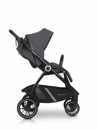 Carucior pentru nou nascut Euro-Cart Crox, cu cadrul de aluminiu, pliere compacta, scaun reversibil, cu 3 nivele de ajustare a spatarului, capotina si husa de picioruse, roti cu suspensii, pana la 22 kg, Iron