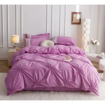 Lenjerie de Pat Premium, JOJO HOME, Finet Soft Touch, cu Inimioare din Pliuri Brodate, si Dantela Delicata, 6 Piese, Nesifonabila si Durabila, Roz