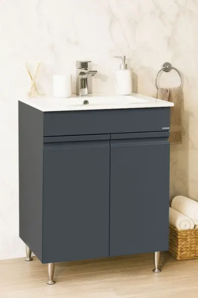Set Baza front MDF si Lavoar seria 086, montat, 60 cm, antracit