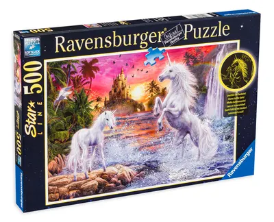 Puzzle luminos Ravensburger din 500 de piese - Unicorni in apa