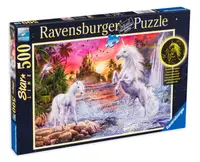 Puzzle luminos Ravensburger din 500 de piese - Unicorni in apa