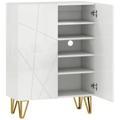 HOMCOM Dulap pentru încălțăminte cu 2 uși, raft pentru pantofi, depozitare cu 3 rafturi reglabile 72 x 31,5 x 95 cm, Alb | Aosom Romania