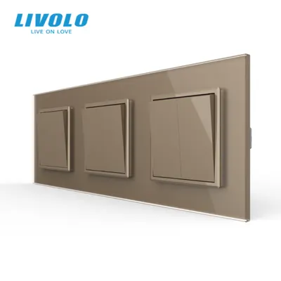 Intrerupator mecanic simplu + dublu + dublu , cap / scara, cu rama sticla Auriu