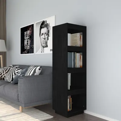 vidaXL Bibliotecă/Separator cameră negru 40x35x135 cm lemn masiv pin