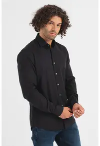 Camasa slim fit de poplin cu model uni - Negru