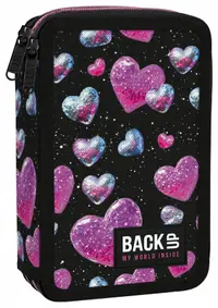 Penar cu rechizite BackUp 8 DW - Glitter Hearts, 2 fermoare