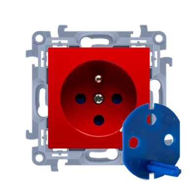 Priza DATA cu impamantare cu cheie de autorizare , 16 A, 250V~, rosu, borne cu surub