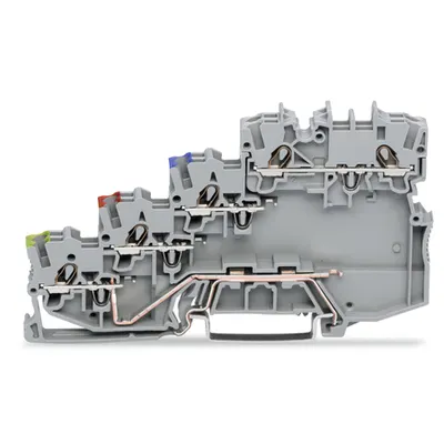 4-conductor sensor terminal block; for PNP (positive) switching sensors; with ground contact; with colored conductor entries; 1 mm²; Push-in CAGE CLAMP®; 1,00 mm²; gray