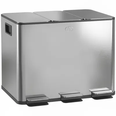 HOMCOM Coș de Gunoi cu 3 Compartimente de 20L, cu Pedală și Capace Silențioase, Ideal pentru Organizare, Dimensiuni 61,9x36,6x56,7 cm, Argintiu | Aosom Romania