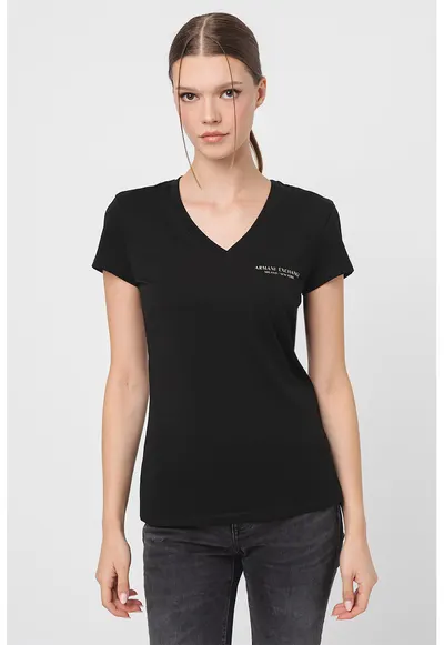 Tricou slim fit cu decolteu in V - Negru/Kaki