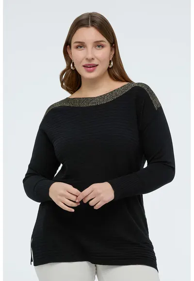 Pulover cu detalii stralucitoare - Negru