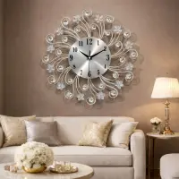 Ceas de perete decorativ tip soare cu floricele 38 cm