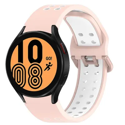 Curea Sport Perforata pentru Samsung Galaxy Watch 4 / 4 Classic / 5 / 5 Pro / 6 / 6 Classic, Silicon, Roz-Alb Engros