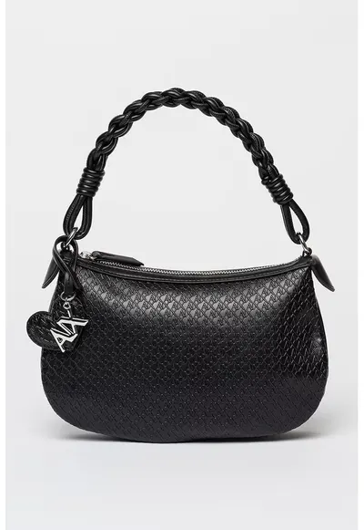 Geanta crossbody de piele ecologica cu model monograma Maya - Negru