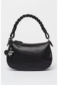 Geanta crossbody de piele ecologica cu model monograma Maya - Negru
