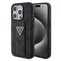 Husa pentru Apple iPhone 15 Pro Max, Guess, Grip Stand 4G Triangle Strass, Neagra