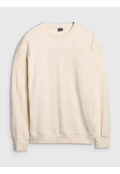 Hanorac barbati oversize - bej - 100% bumbac - fara fermoar - fara gluga