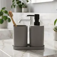 Set accesorii de baie, 3 piese, culoare gri, design modern