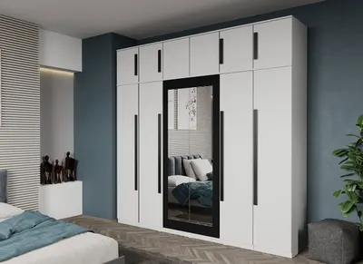 Dulap dormitor cu 6 usi Alb+oglinda 246.4 x 240.3 cm - Dallas