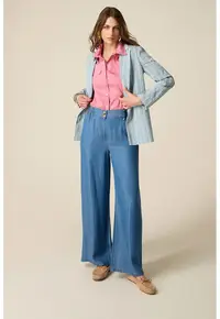 Pantaloni din lyocell cu croiala ampla - Albastru safir