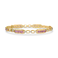 Bratara din aur galben cu safire roz de 3.75ct si diamante baguette si rotunde de 0.9ct