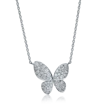 Lant cu pandantiv fluture din aur alb cu diamante de 0.5ct