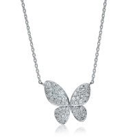 Lant cu pandantiv fluture din aur alb cu diamante de 0.5ct