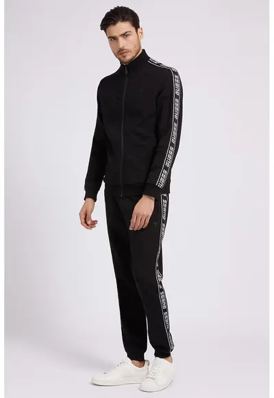 Pantaloni de trening cu benzi logo laterale si snur - Alb/Negru