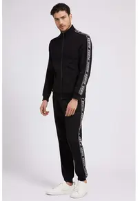 Pantaloni de trening cu benzi logo laterale si snur - Alb/Negru