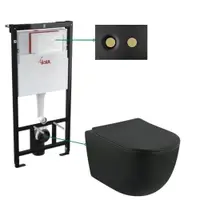 Set vas wc negru suspendat cu capac, rezervor si clapeta negru auriu mat Alcaplast M1978-7