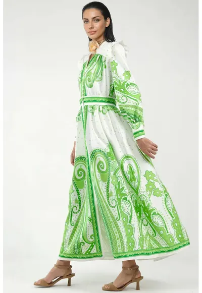 Rochie Maxi - imprimeu Paisley - maneca lunga - multicolor - poliester cu lycra