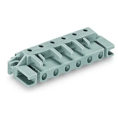 THT female header; 0.6 x 1.0 mm solder pin; angled; Spacer flange; Pin spacing 7.5 mm; 10-pole; gray