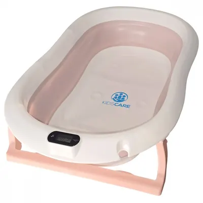 Cadita pliabila KidsCare Roz cu termometru, perna reductor, jucarii, protectie cap, cana pliabila