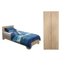 Set dulap ALMA 2 usi, 5 rafturi, sonoma, 80x52x203 cm si pat ALMA cu picioare, 90x200 cm, sonoma deschis