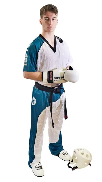 Uniformă Kickboxing Bow, aprobat WAKO, Top Ten, Verde-Alb, 130 cm