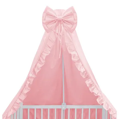 Baldachin, MimiNu, Pentru patut, Cu funda si volanas, 210x145 cm, Materiale certificate Oeko Tex Standard 100, Colectia Royal, Powder Pink