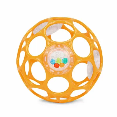 Jucarie zornaitoare, Oball, 29 orificii, Fara BPA, PVC, latex sau ftalati, 10 cm, 0 luni+, Portocaliu