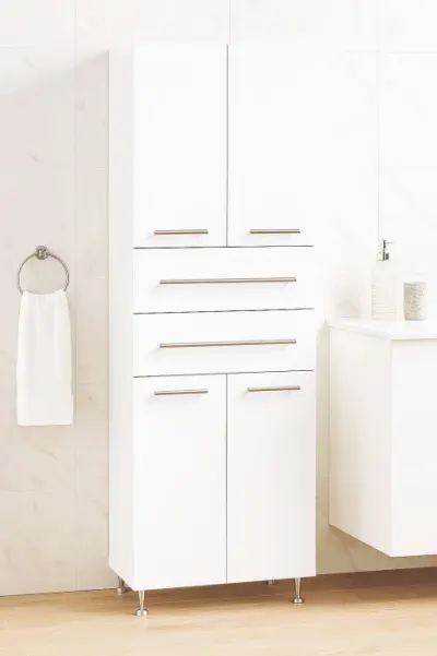 Dulap baie seria 008, front MDF, 4 usi, 2 sertare, alb 60x31.6x180 cm