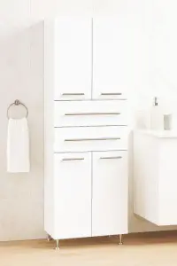 Dulap baie seria 008, front MDF, 4 usi, 2 sertare, alb 60x31.6x180 cm