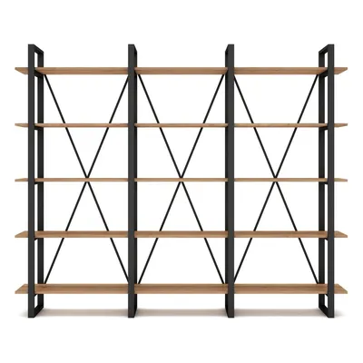 Bibliotecă negru/natural cu aspect de lemn de stejar 218x180 cm Aviva – Marckeric