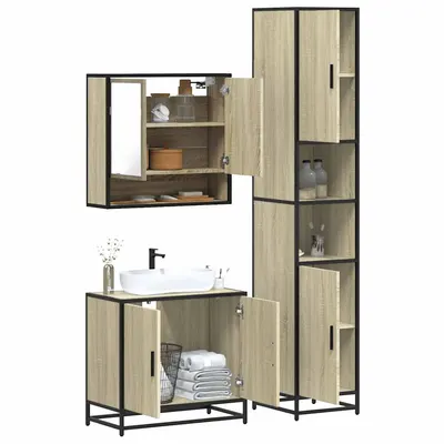 Gossi set mobilier de baie, 3 piese, stejar sonoma, lemn prelucrat