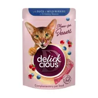 DELICKCIOUS Dessert, Rață și Fructe de Pădure, plic hrană umedă pisici, (în sos), 80g